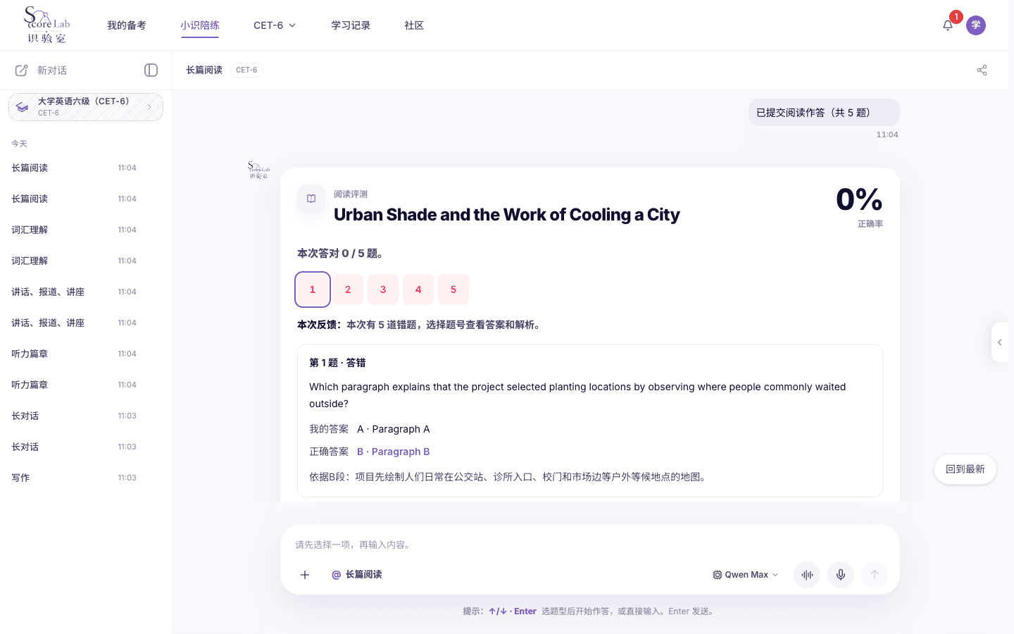 大学英语六级（CET-6）长篇阅读结果卡