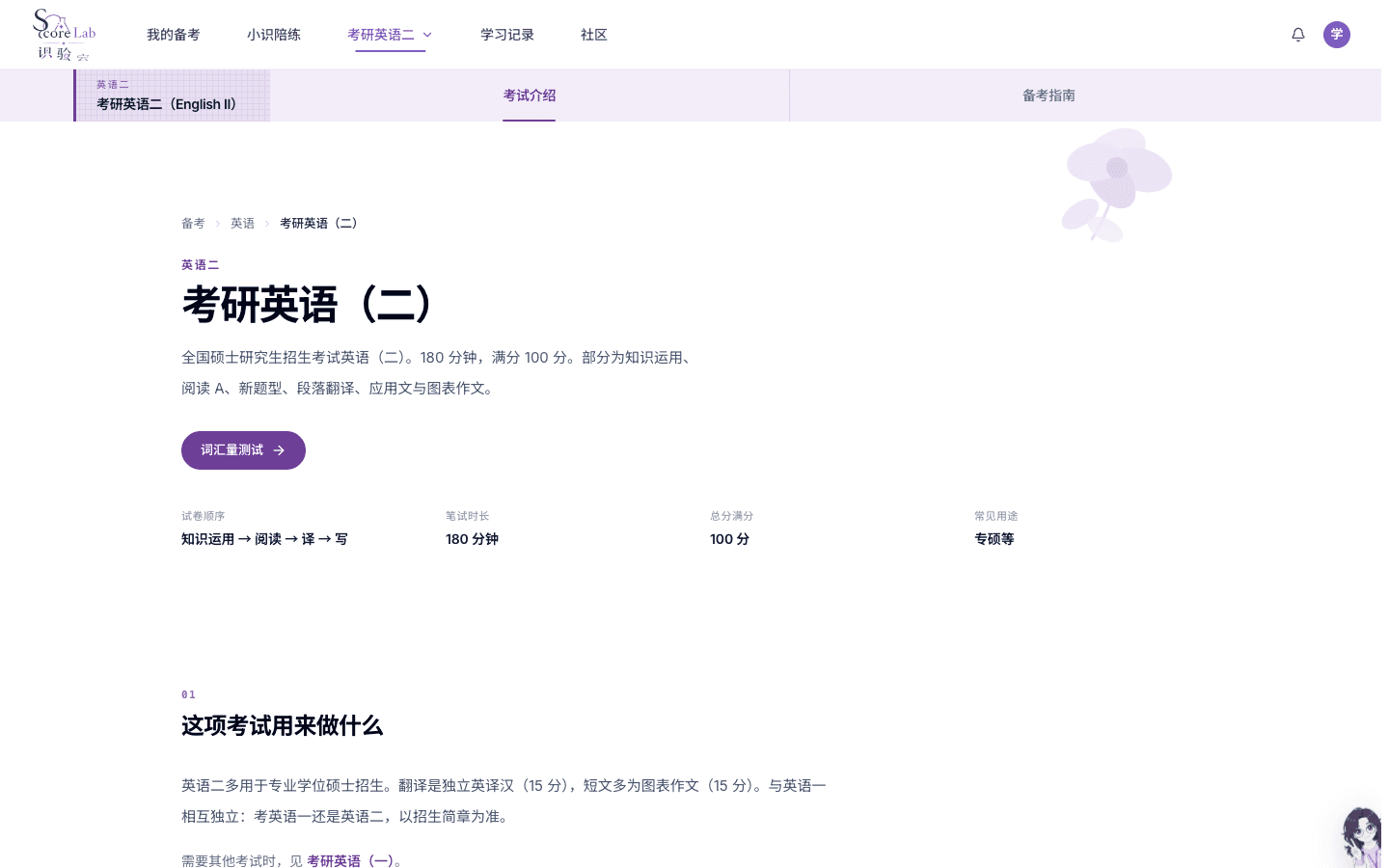 考研英语二（English II）介绍页主按钮词汇量测试