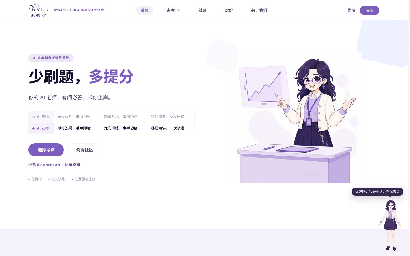 未登录首页,选择考试与浏览社区